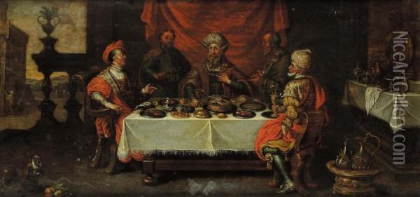 Convivio Di Re Mida Oil Painting - David The Younger Teniers