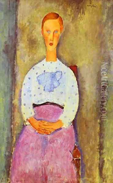 Jeaune Fille Au Corsage A Pois Oil Painting - Amedeo Modigliani