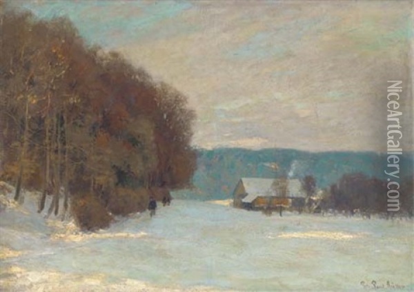 A Snowy Landscape In The Afternoon Oil Painting - Peter Paul Mueller