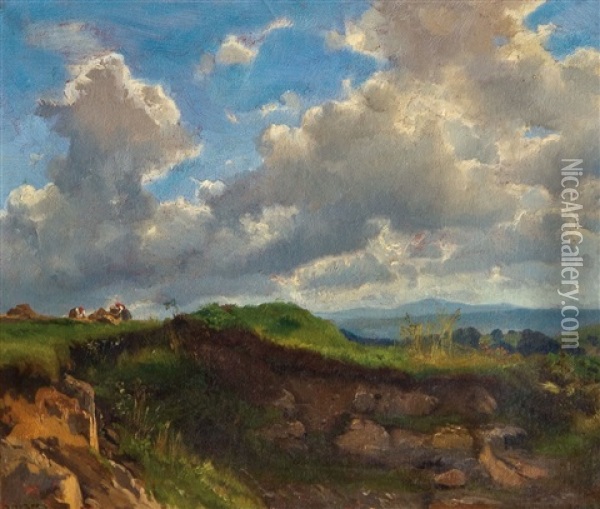 Landschaftsidyll Unter Bewolktem Himmel Oil Painting - Friedrich Salzer