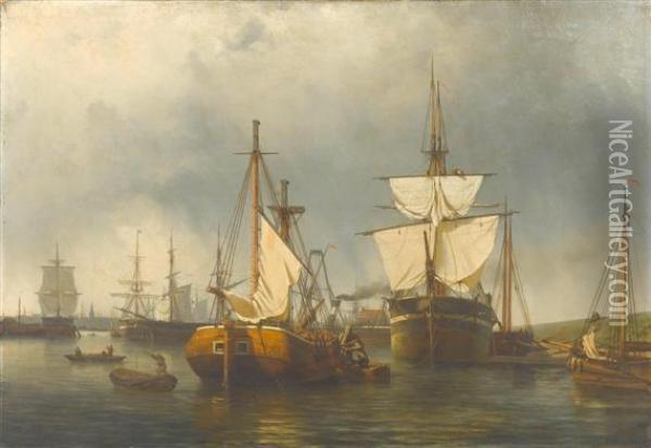 Habour Scene In Rotterdam Oil Painting - George Laurens Kiers