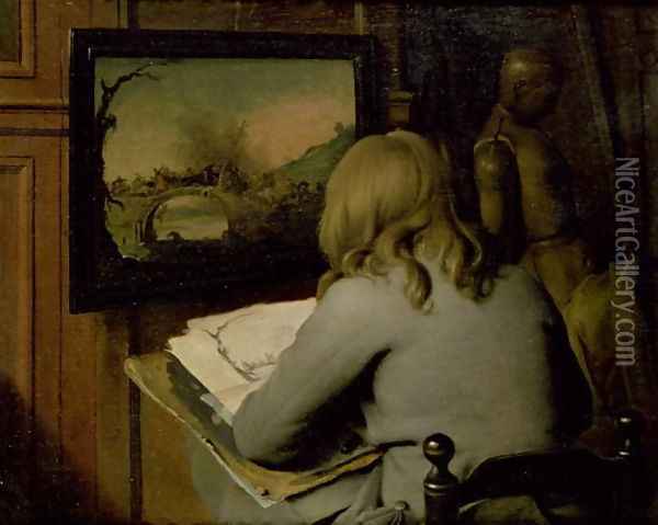 A Young Boy Copying a Painting Oil Painting - Wallerant Vaillant
