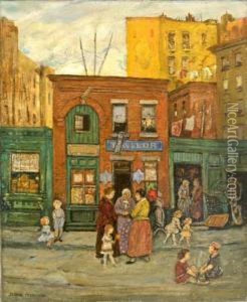 Shops In Harlem Oil Painting - Jerome Myers