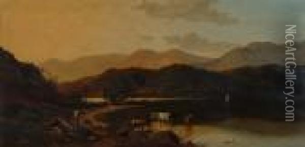 Highland Lake Scene Oil Painting - Thomas Whittle