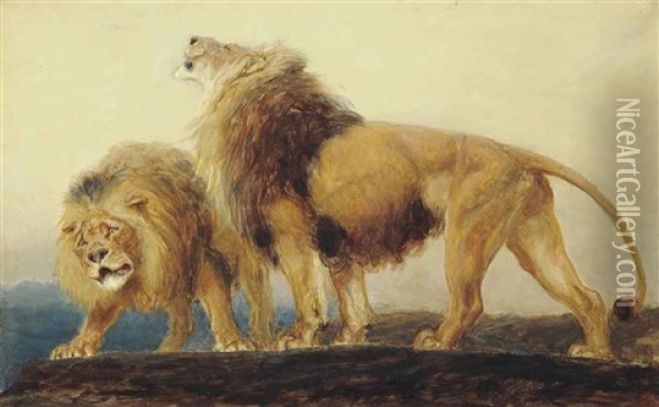 The Lions Roaring After Their Prey Do Seek Their Meat From God Oil Painting - Briton Riviere