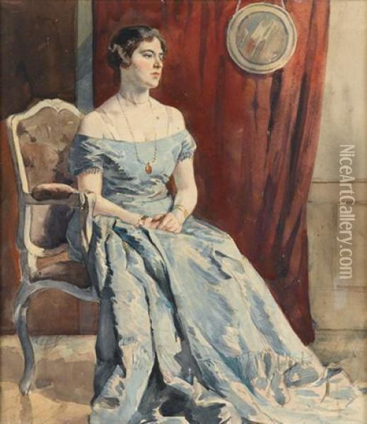 Lady Orpen Seated In An Interior Oil Painting - Sir William Newenham Montague Orpen