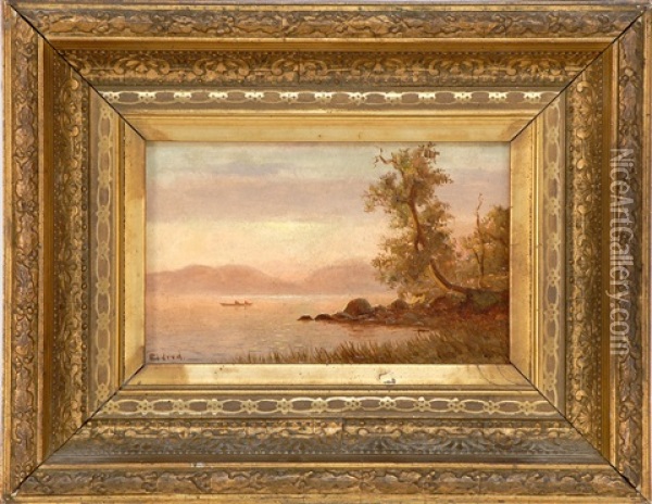Boaters And Sunbathers Enjoying A Lake Oil Painting - Lemuel D. Eldred