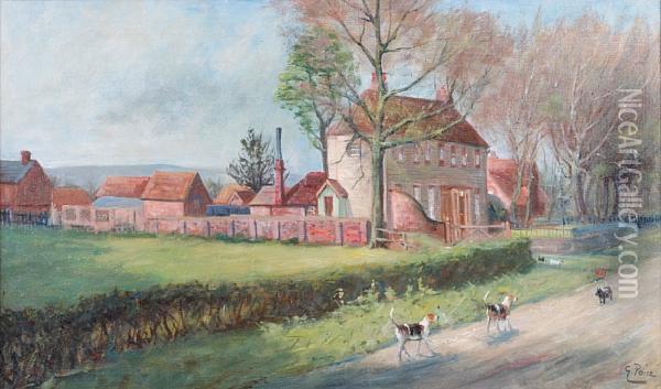 Hounds And Terriers On A Lane Before A Country House Oil Painting - George Paice