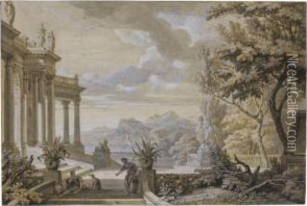 Landscape Capriccio With A Classical Portico, A Rugged Coastlinebehind Oil Painting - Isaac de Moucheron