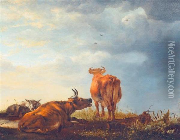 Sheep And Cows On A Meadow Oil Painting - Cornelis van Lelienbergh