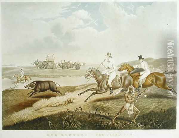 Hog Hunting The Tired Pig, engraved by S.W. Fores 1785-1825 c.1840 Oil Painting - Platt, Captain John