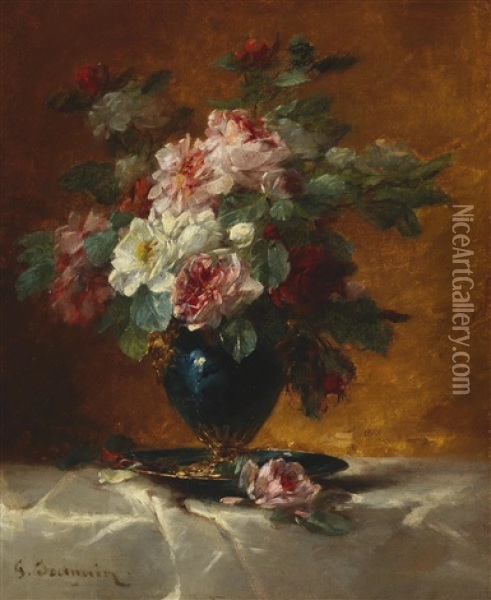Bouquet Of Flowers With Roses Oil Painting - Georges Jeannin