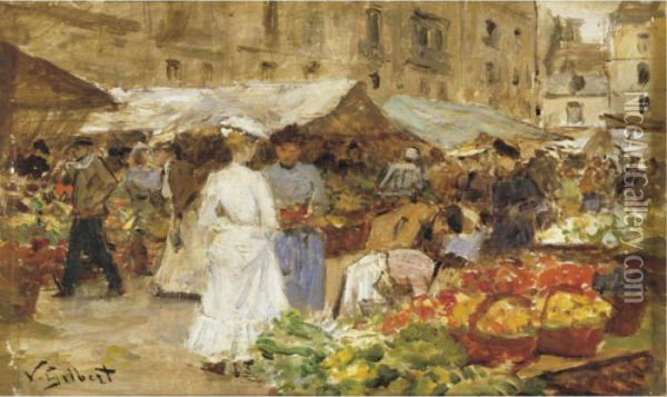 At The Market Oil Painting - Victor-Gabriel Gilbert