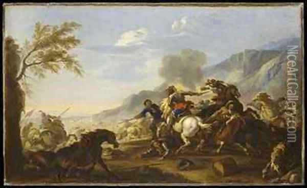 A Battle Scene Oil Painting - Jacques Courtois