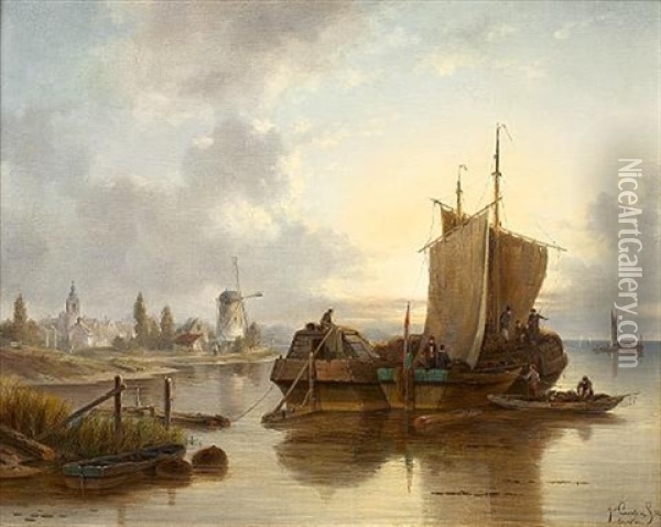 In The Estuary Oil Painting - Jacques Francois Carabain