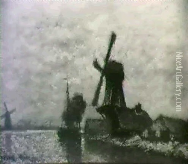 Canal Et Moulins En Hollande Oil Painting - Frank Myers Boggs