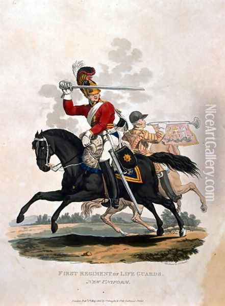 Soldier from the First Regiment of Life Guards, from Costumes of the Army of the British Empire, according to the last regulations 1812, engraved by J.C. Stadler, published by Colnaghi and Co. 1812-15 Oil Painting - Charles Hamilton Smith
