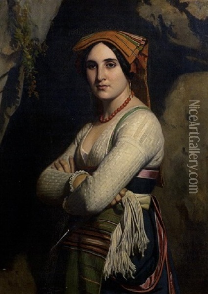 Italienne Dans Un Paysage Oil Painting - Alexandre-Jean-Baptiste Hesse