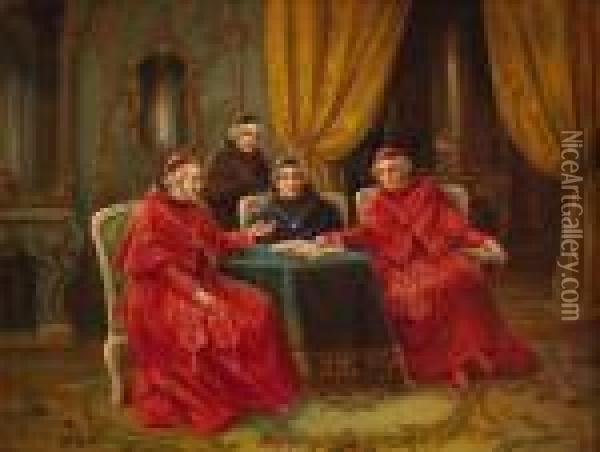 Cardinals At A Table Oil Painting - Arnaldo Tamburini