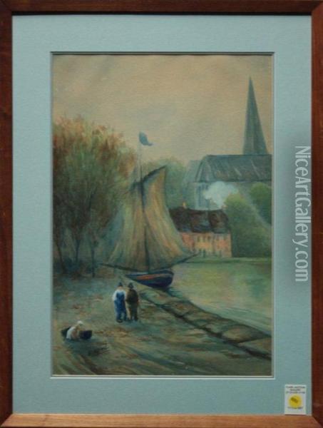 Meeting By The Water Oil Painting - Edith Nevil