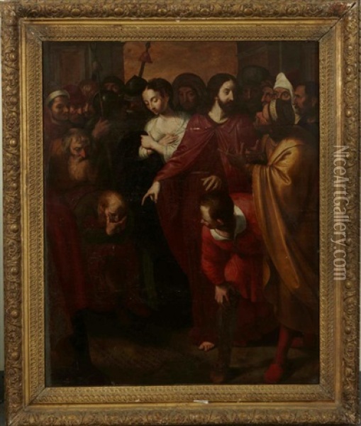 Le Christ Et La Femme Adultere Oil Painting - Ambrosius Francken the Elder