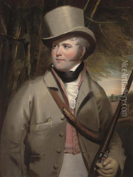 Portrait Of A Gentleman, Half-length, With Sporting Gun In Alandscape Oil Painting - Ramsay Richard Reinagle