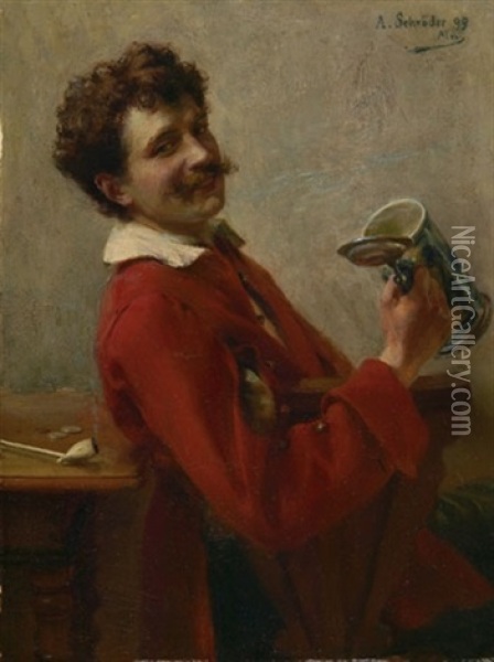 Mann Mit Bierkrug In Rotem Wams Oil Painting - Albert Friedrich Schroeder
