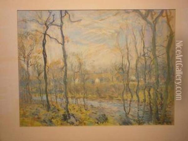 A View Through The Valley And Winter Stream: Two Oil Painting - Arthur C. Goodwin