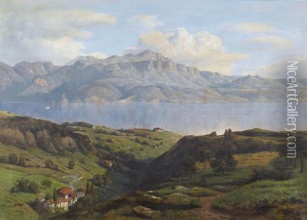 Sommerliche Landschaft Am Genfersee Oil Painting - Alfred Chavannes