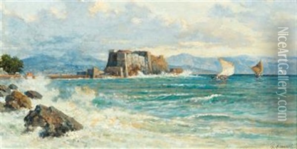 Rough Seas, Naples Oil Painting - Giuseppe Carelli