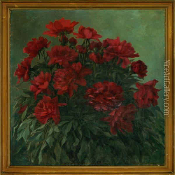 Red Peonies Oil Painting - Laura Buschard Guldbrandsen