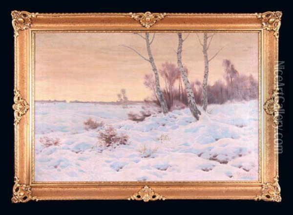 Pejzaz Zimowy Z Brzozami Oil Painting - Jan Grubinski