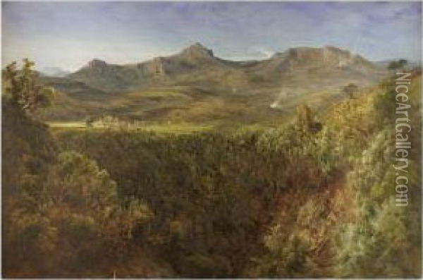 View Of A Homestead Amongst The Mountains Oil Painting - Bernard Walter Evans