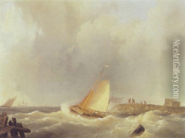 Sailing Vessels At Sea Oil Painting - Hermanus Koekkoek the Elder