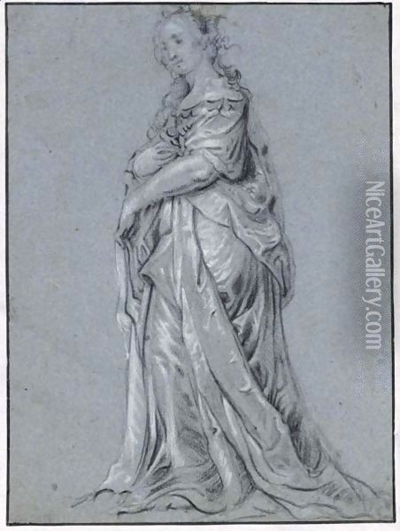Full-Length Study Of An Elegantly Dressed Young Lady Oil Painting - Jacob Adriaensz Backer