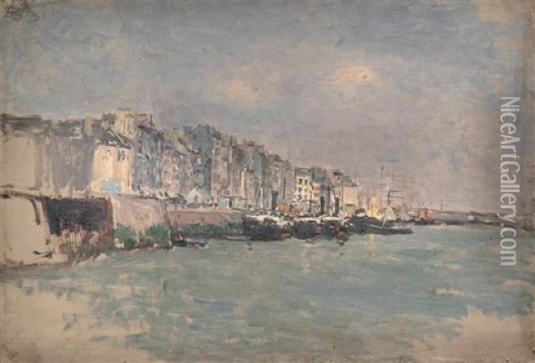 Bateaux A Vapeur Au Port Oil Painting - Edmond Marie Petitjean