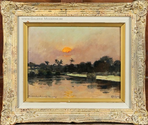 Soleil Couchant A Lualaba Oil Painting - Leon Louis Dardenne
