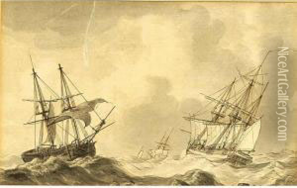 Ships In Choppy Seas Oil Painting - Albert Van Beest