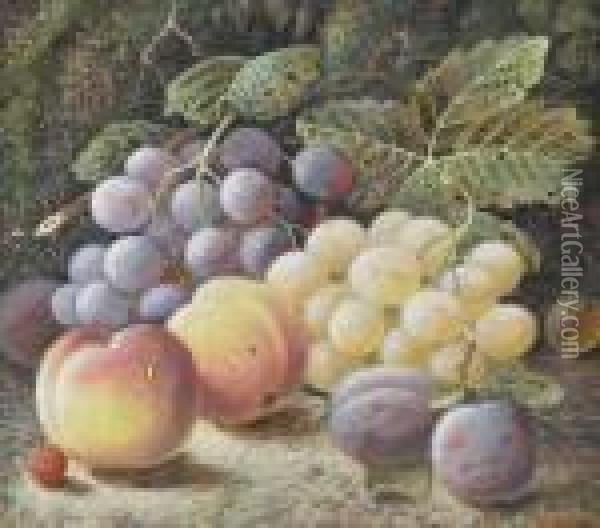 Still Life Study Fruit On A Mossy Bank Oil Painting - Oliver Clare