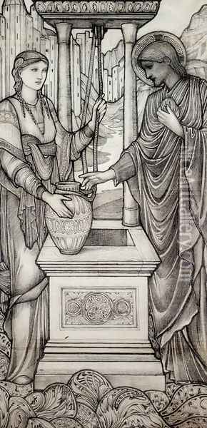 Christ And The Woman Of Samaria At The Well Oil Painting - Sir Edward Coley Burne-Jones