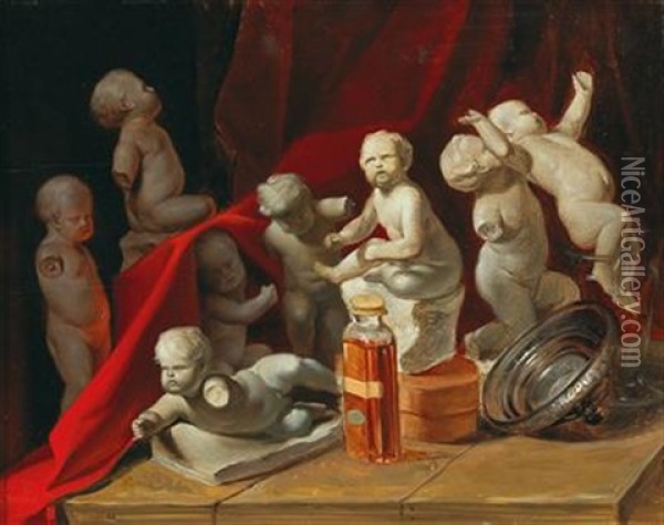 Still Life With Putti Oil Painting - Peter Fendi