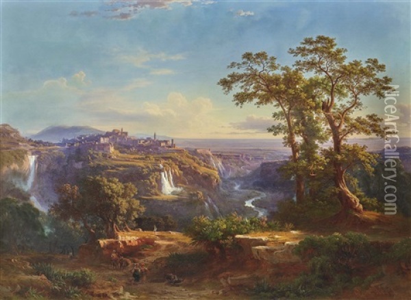 View Of Tivoli And The Waterfalls Oil Painting - Johann Jakob Frey