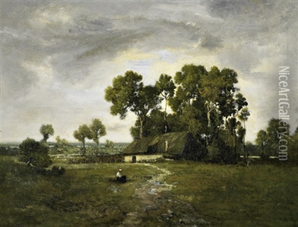 Landschaft Mit Bauernhaus Oil Painting - Leon Richet