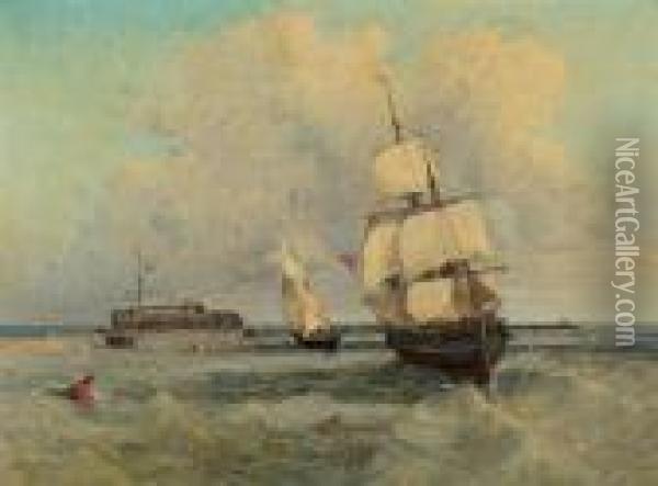 Calais, Voilier Anglais Devant L'embarcadere Oil Painting - Jules Achille-Noel