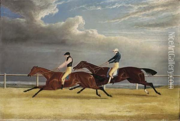 Matilda And Mameluke, The Finish Of The 1827 St. Leger Oil Painting - John Frederick Herring Snr