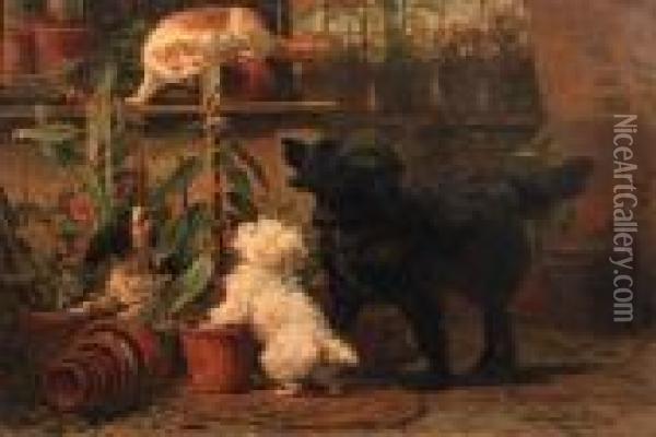 In The Greenhouse Oil Painting - Henriette Ronner-Knip
