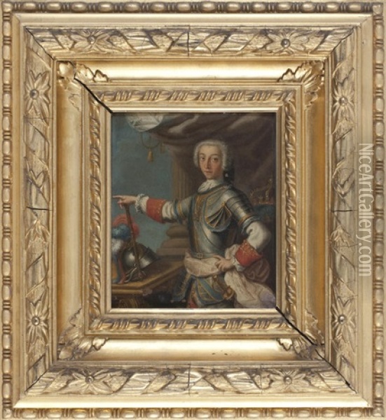 Three-quarter Length Portrait Of Prince Charles Edward Stuart, The 'young Pretender' Wearing Armour Oil Painting - Louis Gabriel Blanchet