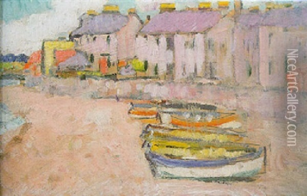 Beached Fishing Boats, Largo Oil Painting - George Leslie Hunter