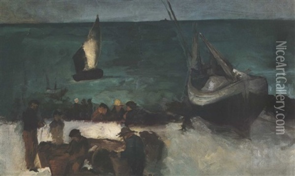 Marine A Berck: Bateaux De Peche Et Pecheurs Oil Painting - Edouard Manet