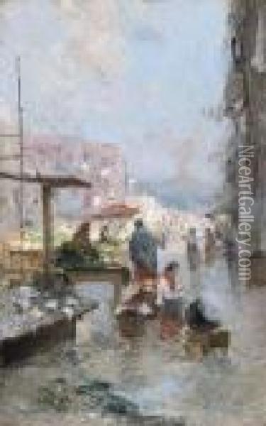 Napoli, Al Mercato Oil Painting - Oscar Ricciardi